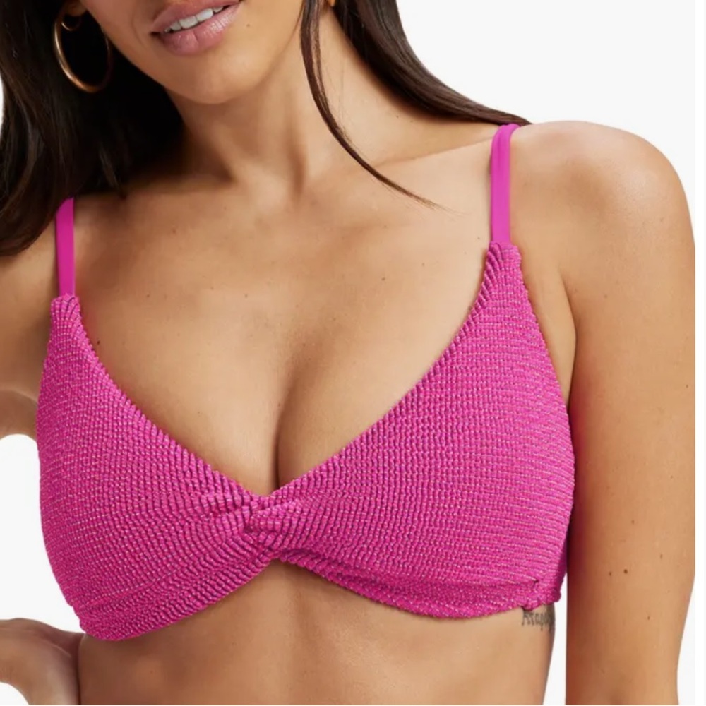 NWT Good American Always Fits Sculpt Twist Bikini Top Fuchsia Pink